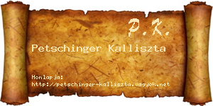 Petschinger Kalliszta névjegykártya